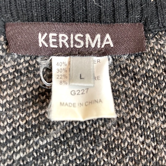 KERISMA Cashmere Blend Chevron Pattern Knit Open Front Cardigan Size L - Picture 9 of 10